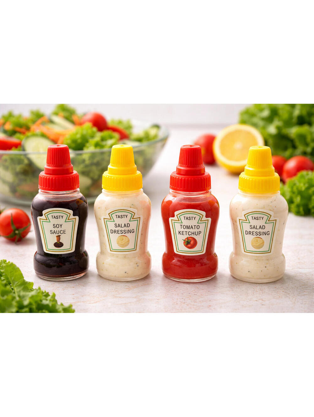 4-Pack CLEAR Mini Ketchup Mustard Dispenser Bottles Refillable Travel SqueezeGo